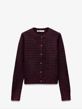 Zara Striped Cardigan Burgundy Navy